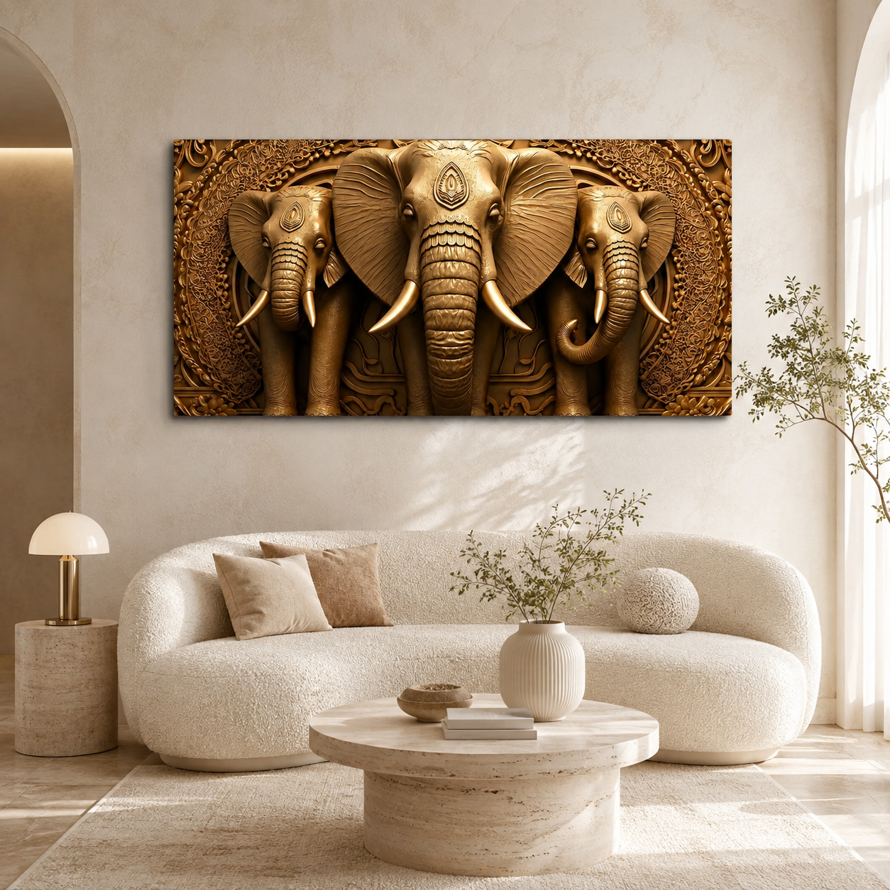 Premium Golden Elephant 3D Painting for Modern Luxury Interior Decor
