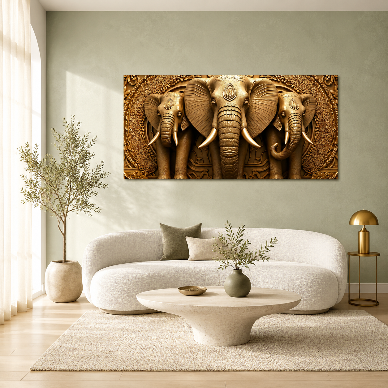 Premium Golden Elephant 3D Painting for Modern Luxury Interior Decor