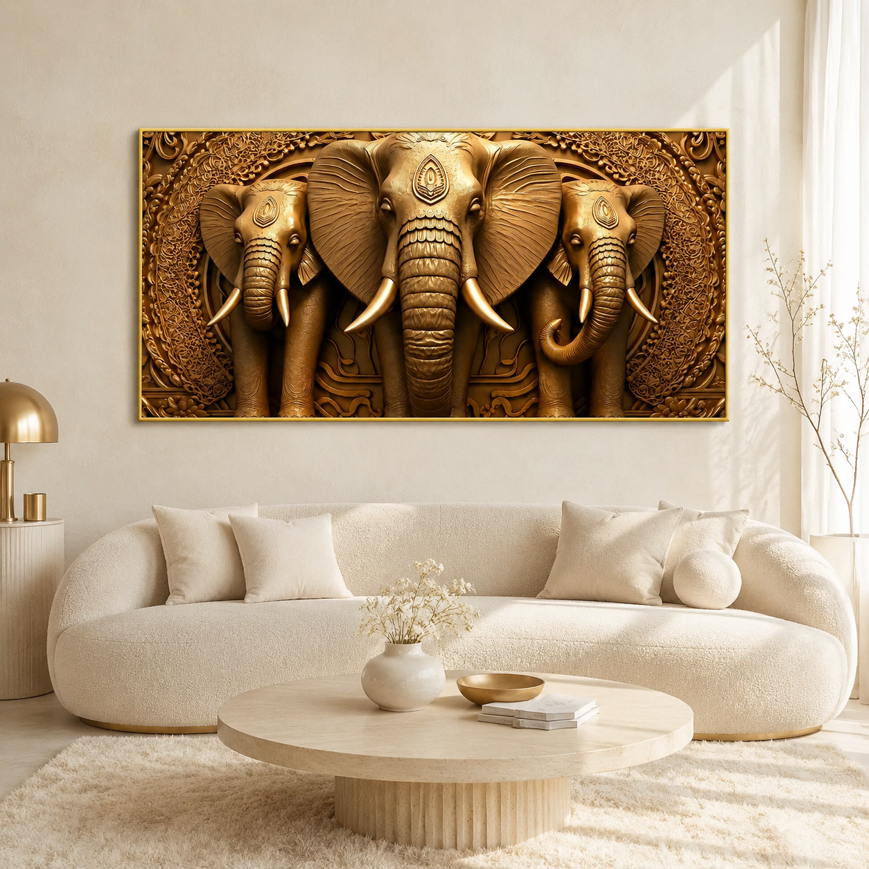 Premium Golden Elephant 3D Painting for Modern Luxury Interior Decor