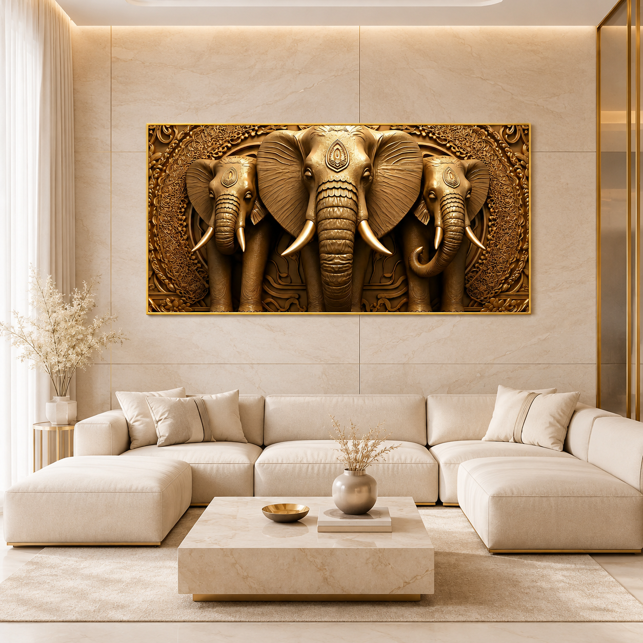 Premium Golden Elephant 3D Painting for Modern Luxury Interior Decor