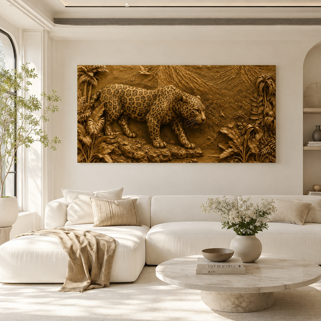 Luxury Jungle Leopard 3D Wall Painting with Nature-Inspired Textured Artwork for Home Decor