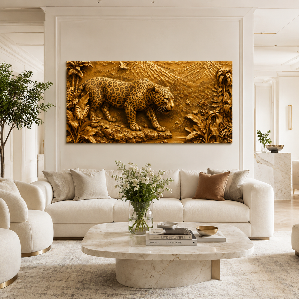 Luxury Jungle Leopard 3D Wall Painting with Nature-Inspired Textured Artwork for Home Decor