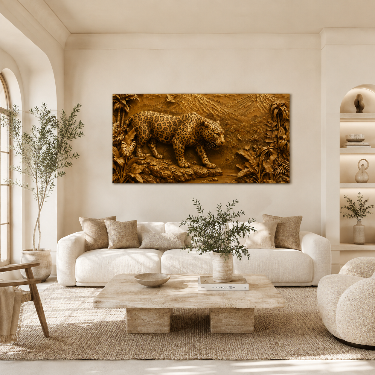Luxury Jungle Leopard 3D Wall Painting with Nature-Inspired Textured Artwork for Home Decor