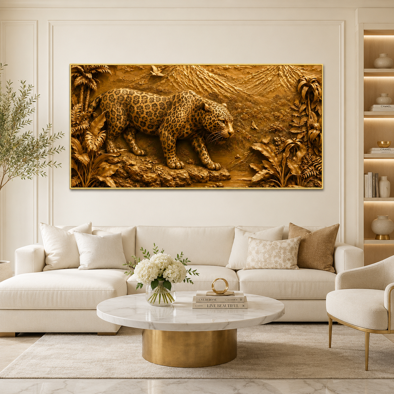 Luxury Jungle Leopard 3D Wall Painting with Nature-Inspired Textured Artwork for Home Decor