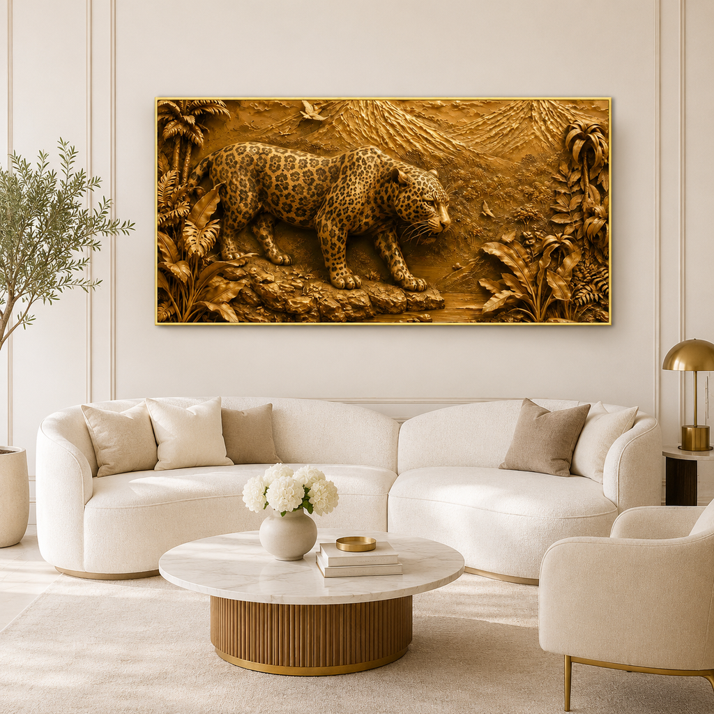 Luxury Jungle Leopard 3D Wall Painting with Nature-Inspired Textured Artwork for Home Decor