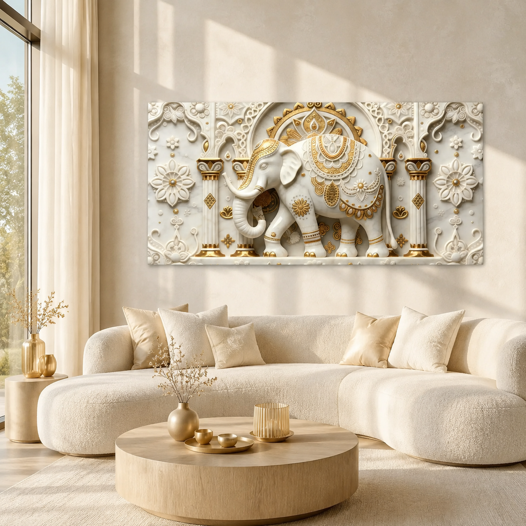 Premium Golden White Ganesha 3D Wall Art for Elegant Home Decoration