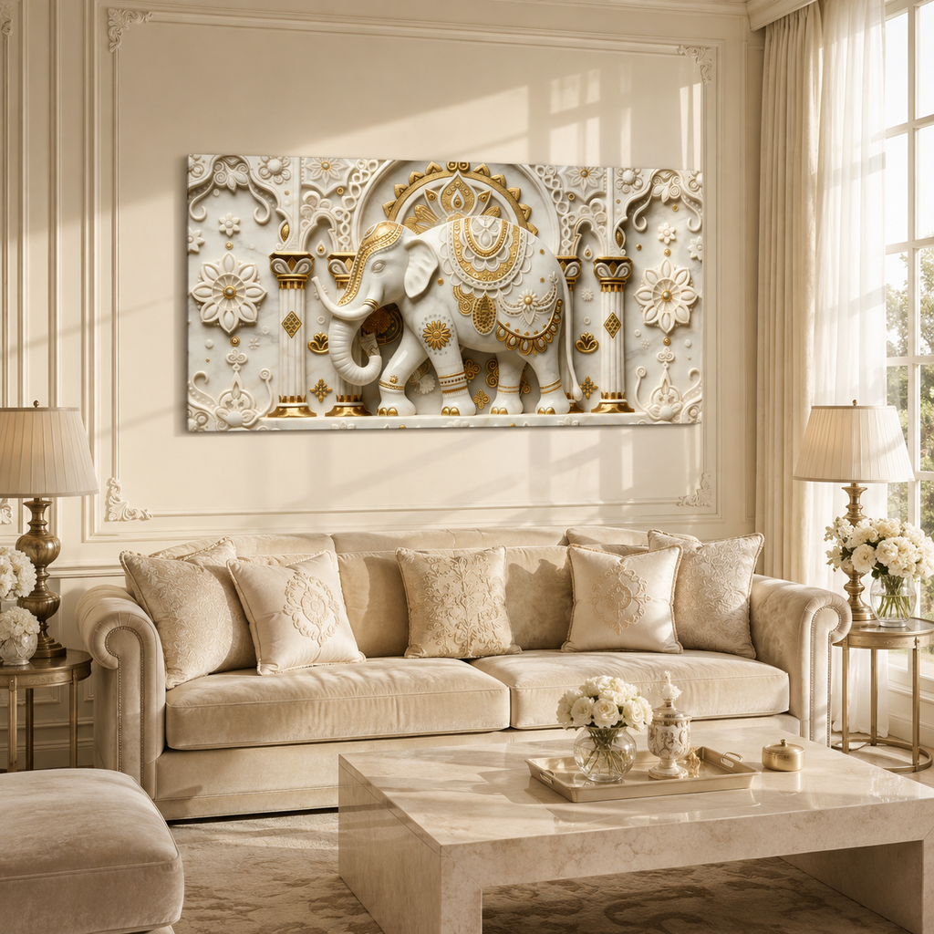 Premium Golden White Ganesha 3D Wall Art for Elegant Home Decoration