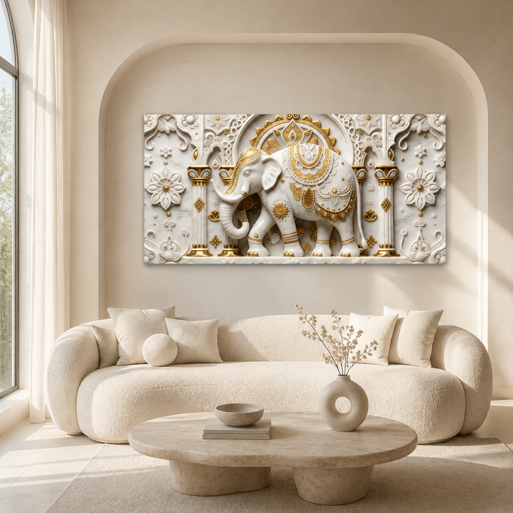 Premium Golden White Ganesha 3D Wall Art for Elegant Home Decoration