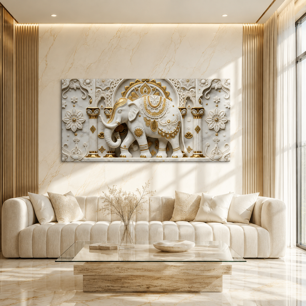 Premium Golden White Ganesha 3D Wall Art for Elegant Home Decoration