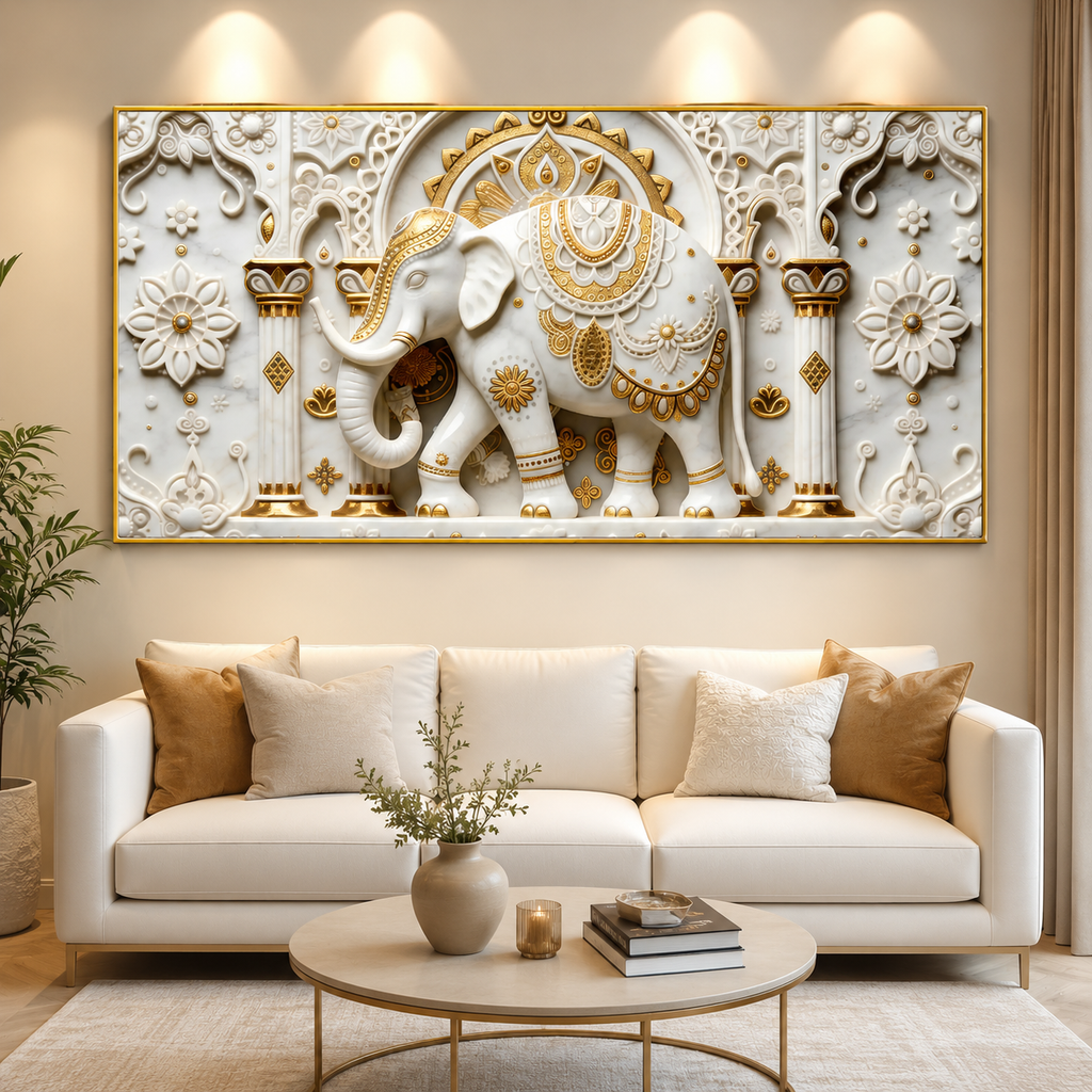 Premium Golden White Ganesha 3D Wall Art for Elegant Home Decoration