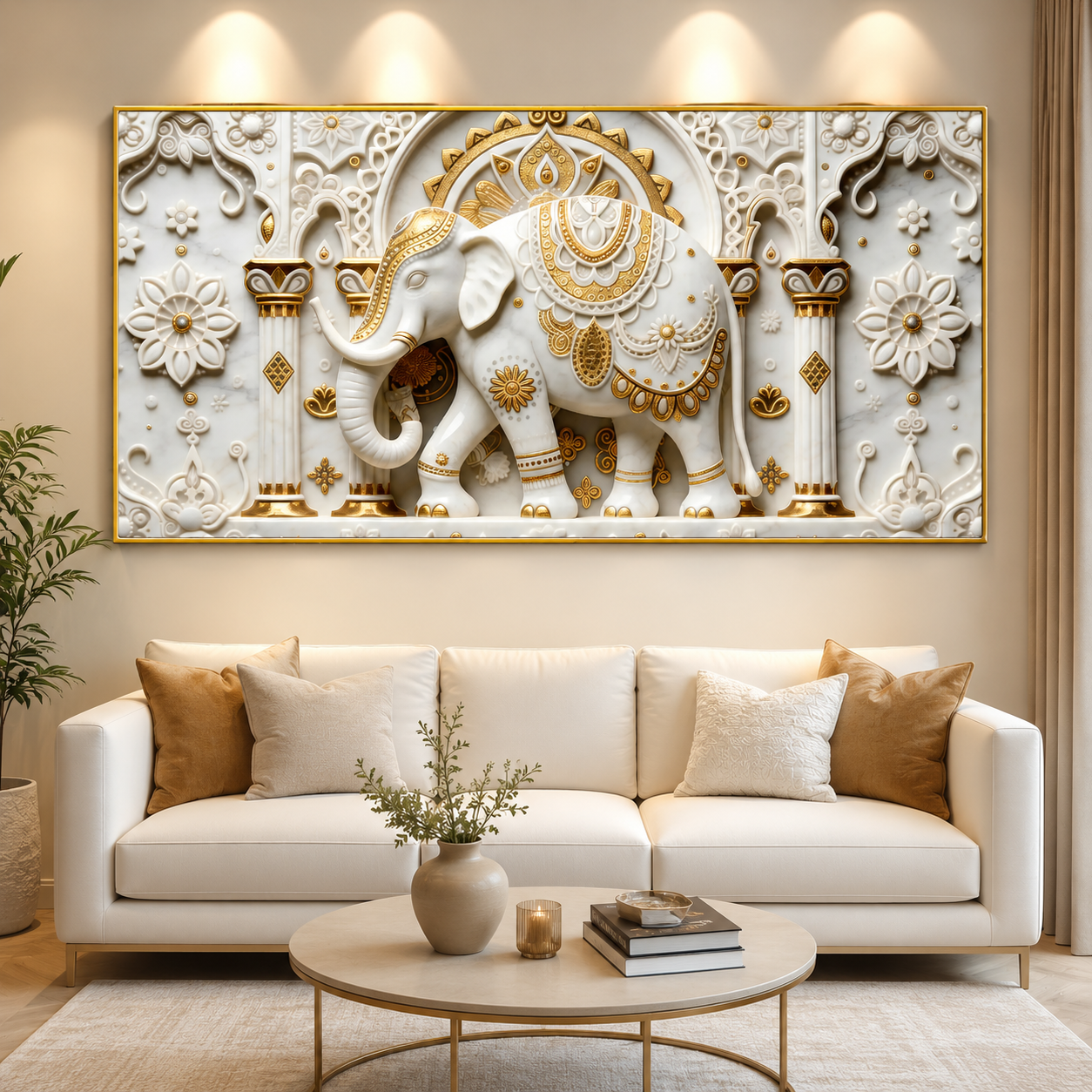Premium Golden White Ganesha 3D Wall Art for Elegant Home Decoration