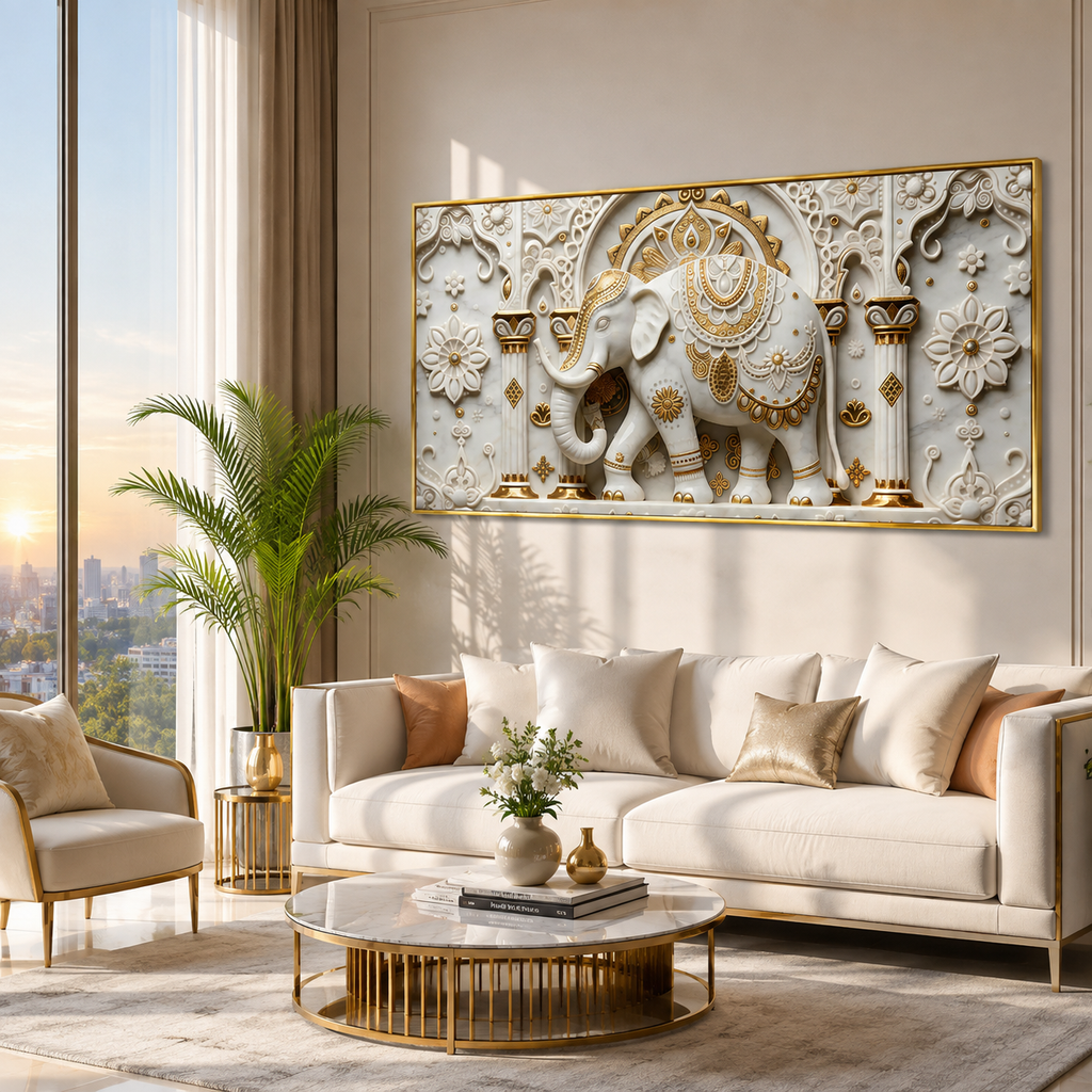 Premium Golden White Ganesha 3D Wall Art for Elegant Home Decoration