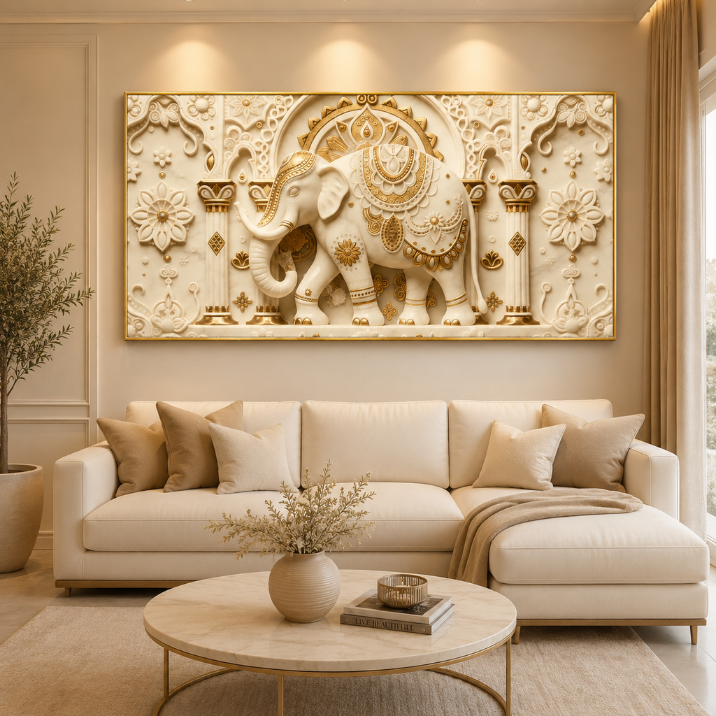 Premium Golden White Ganesha 3D Wall Art for Elegant Home Decoration
