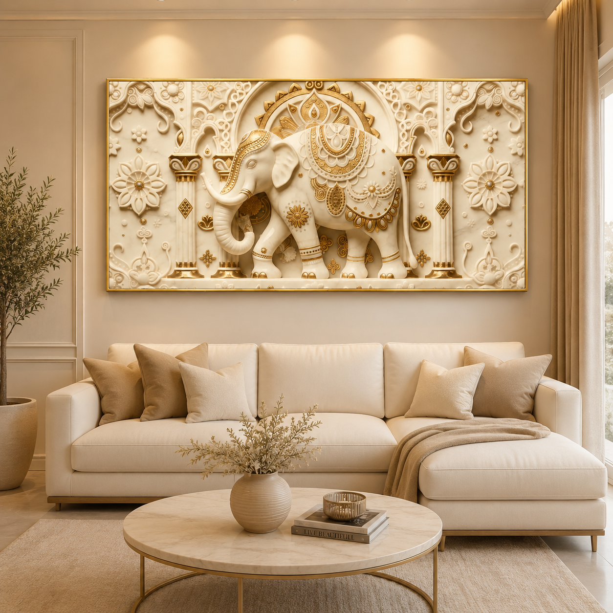 Premium Golden White Ganesha 3D Wall Art for Elegant Home Decoration