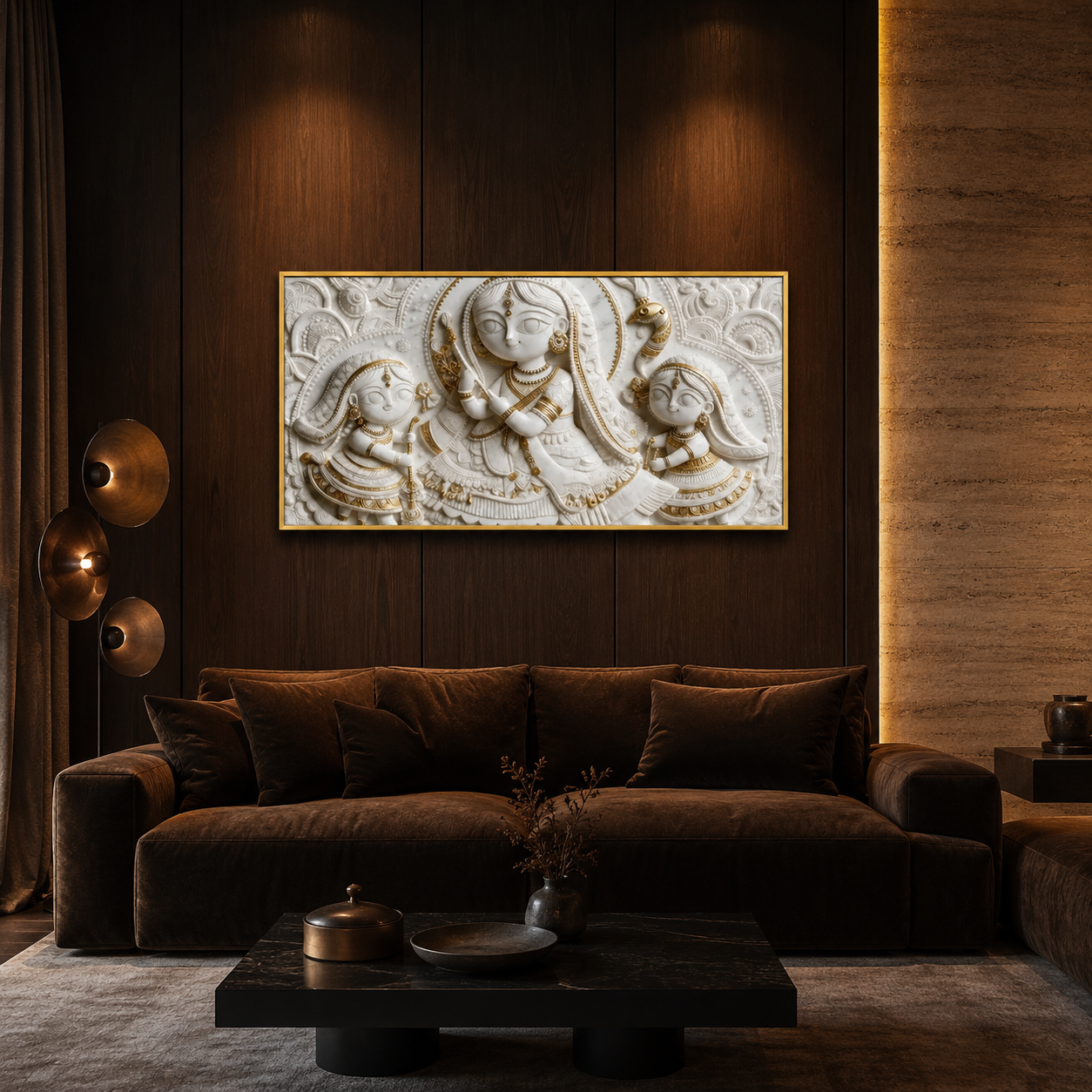 Artistic 3D Radha Krishna Embossed Marble Canvas Frame Decor