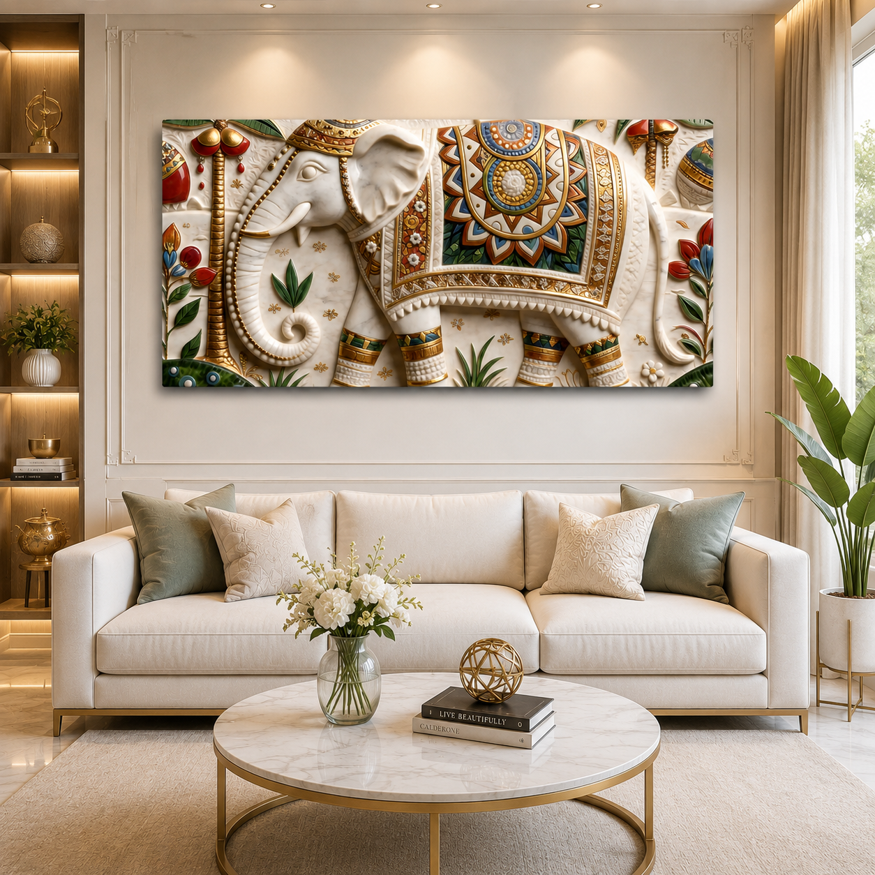 Ornamental Elephant 3D Wall Painting for Premium Living Room Interiors