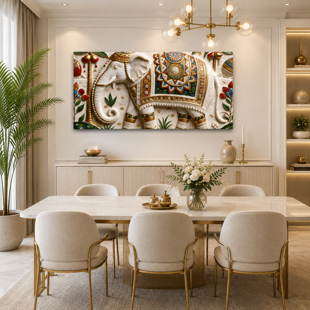 Ornamental Elephant 3D Wall Painting for Premium Living Room Interiors