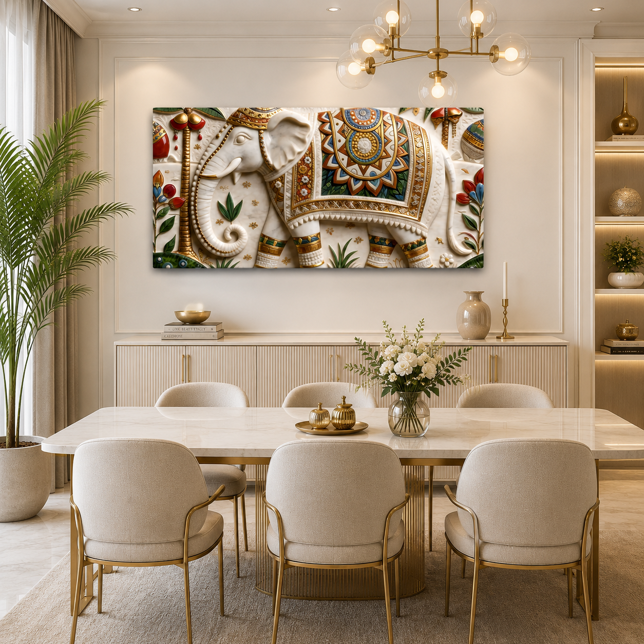 Ornamental Elephant 3D Wall Painting for Premium Living Room Interiors