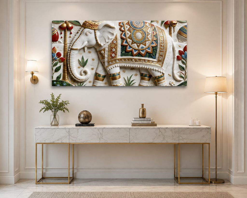 Ornamental Elephant 3D Wall Painting for Premium Living Room Interiors
