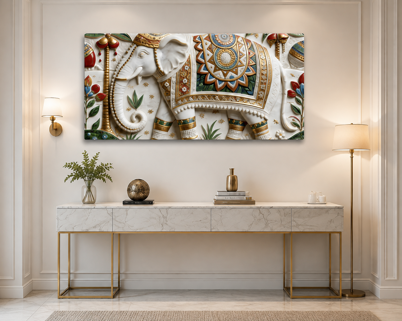 Ornamental Elephant 3D Wall Painting for Premium Living Room Interiors