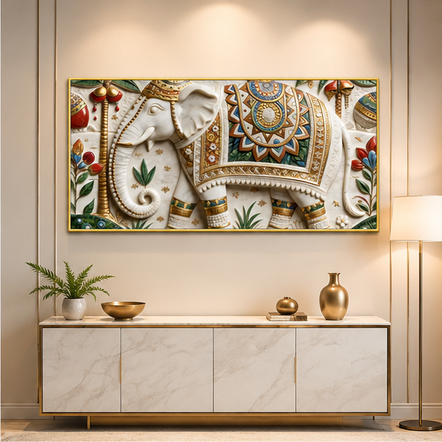 Ornamental Elephant 3D Wall Painting for Premium Living Room Interiors