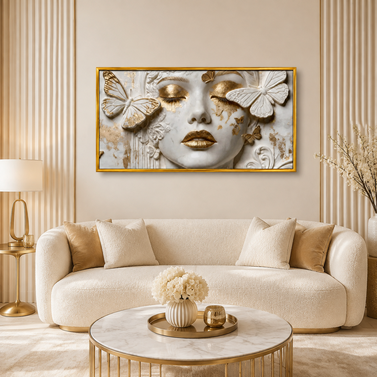 Premium White & Gold Woman Face 3D Canvas Print Living Room