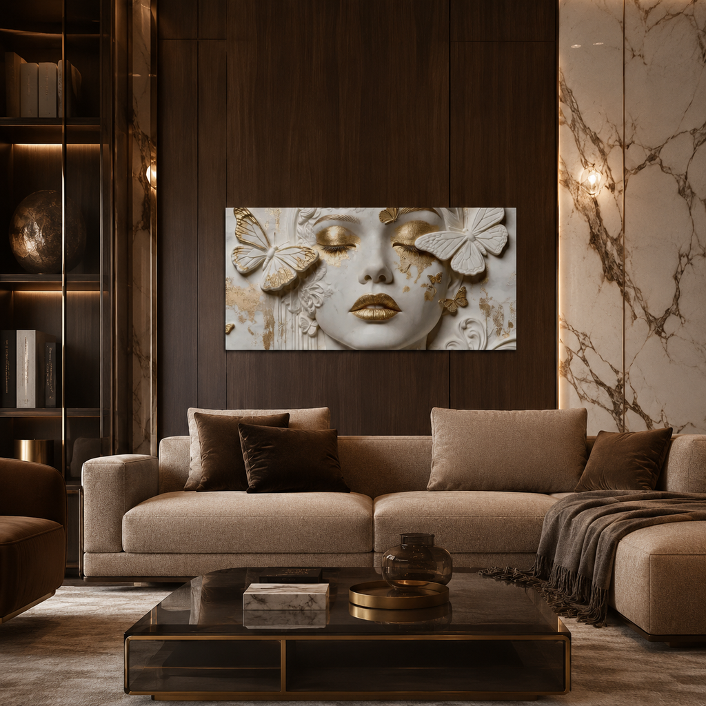 Premium White & Gold Woman Face 3D Canvas Print Living Room