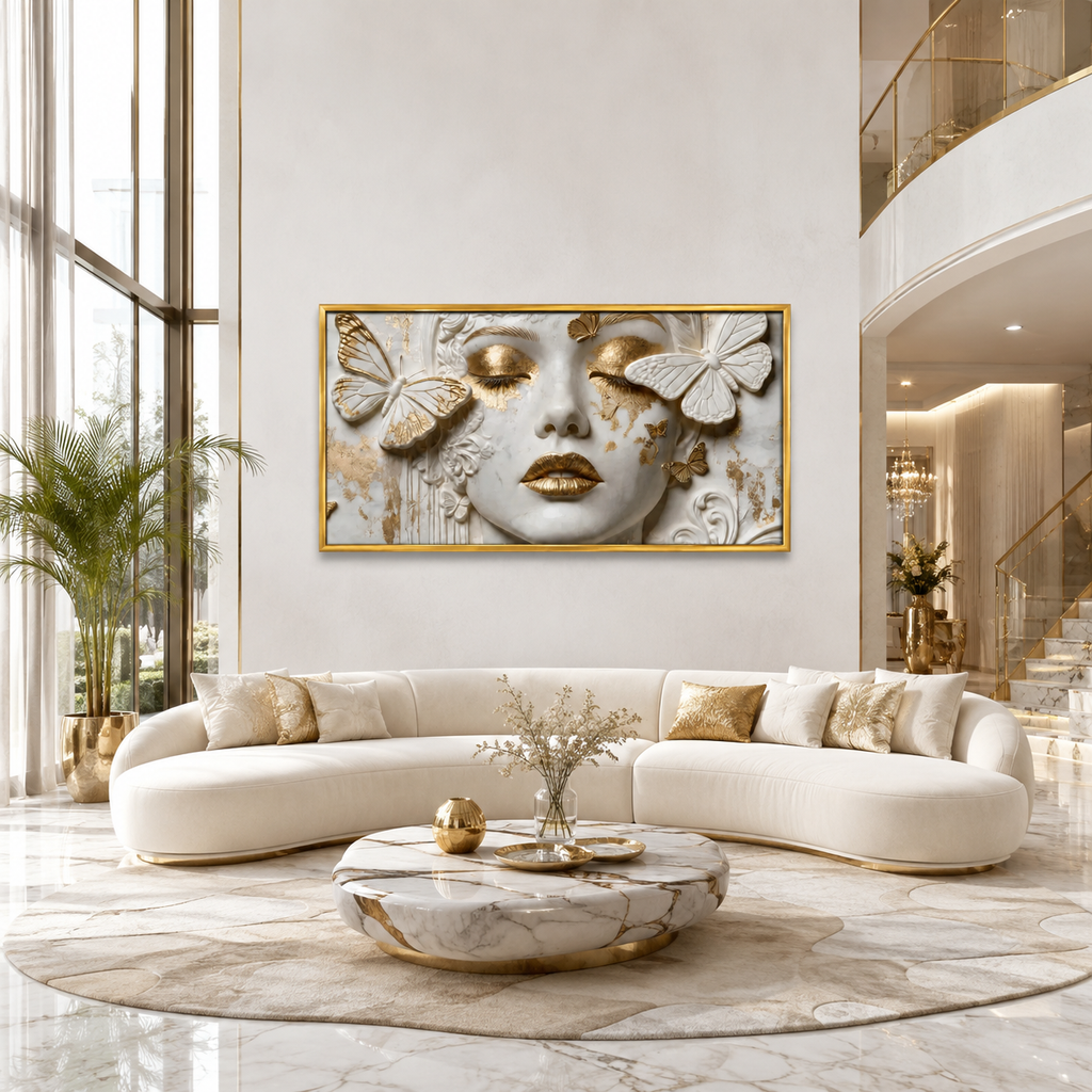 Premium White & Gold Woman Face 3D Canvas Print Living Room