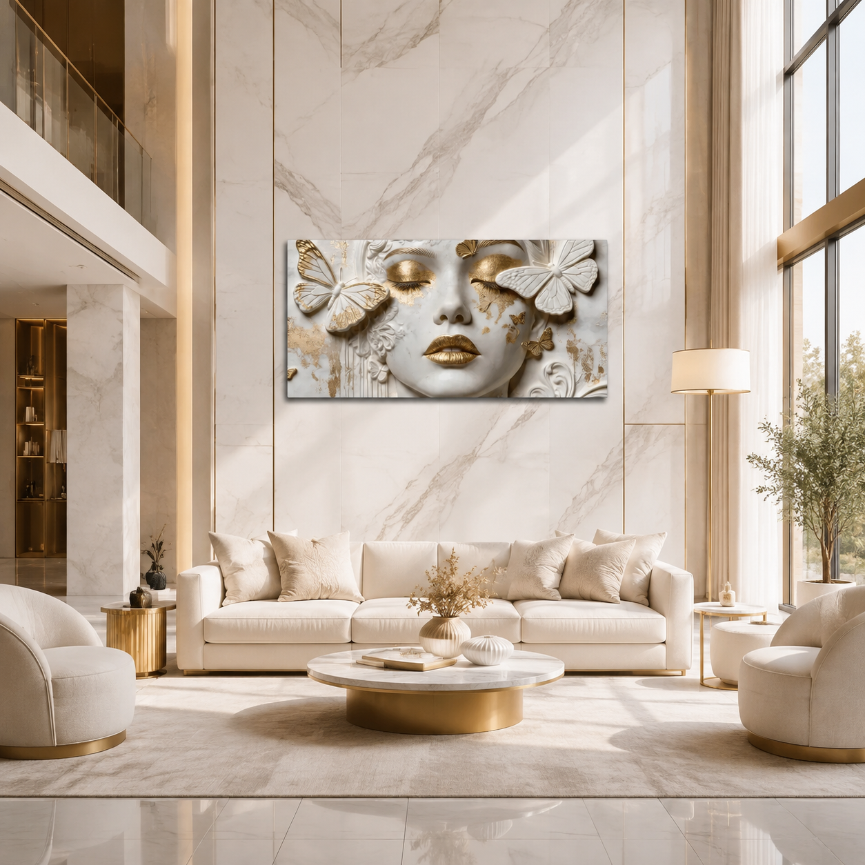 Premium White & Gold Woman Face 3D Canvas Print Living Room