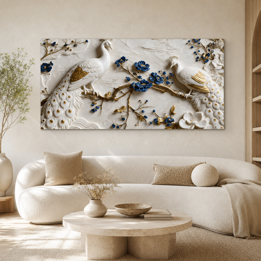 Beautiful White Peacock 3D Wall Art with Floral Design for Elegant Home Decor
