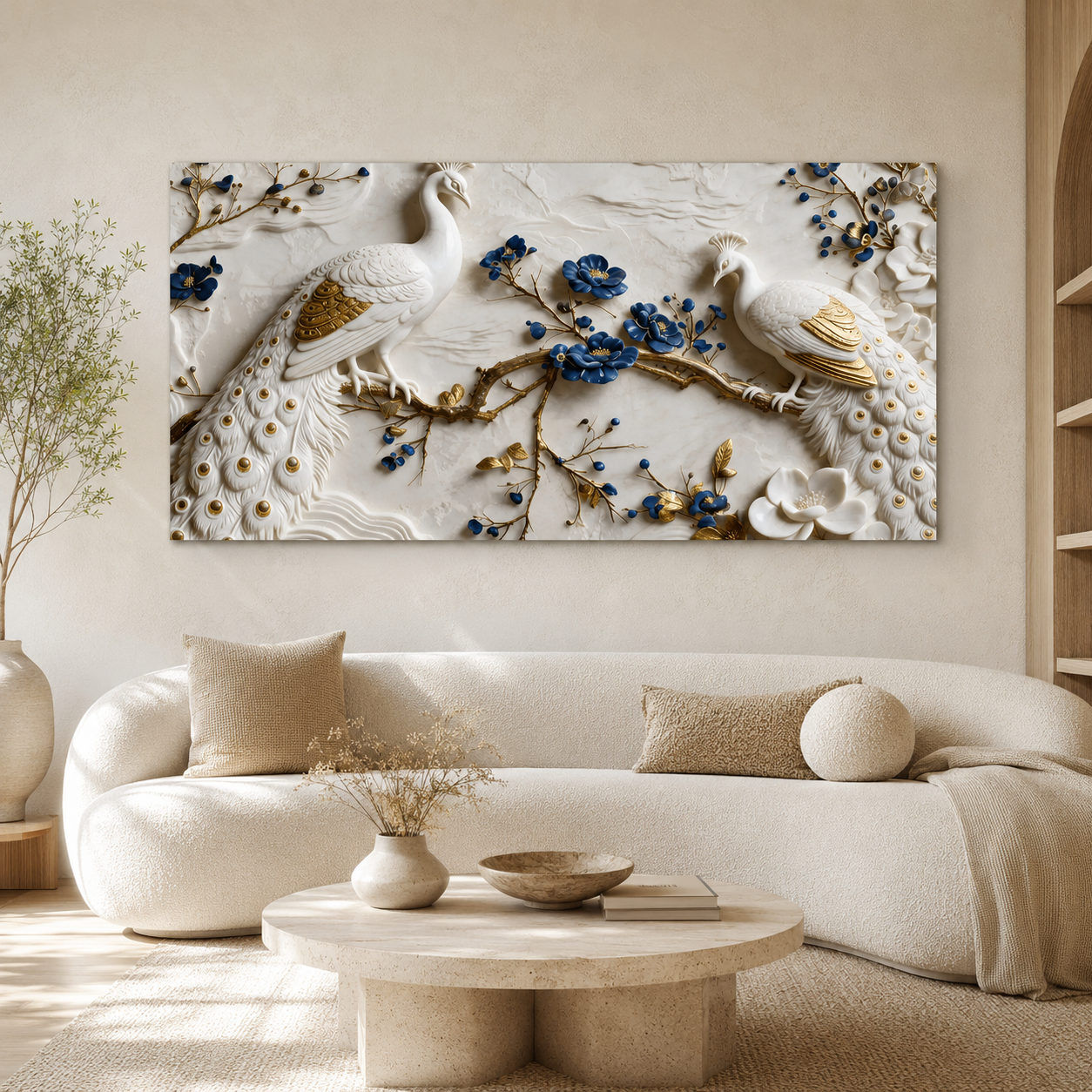 Beautiful White Peacock 3D Wall Art with Floral Design for Elegant Home Decor