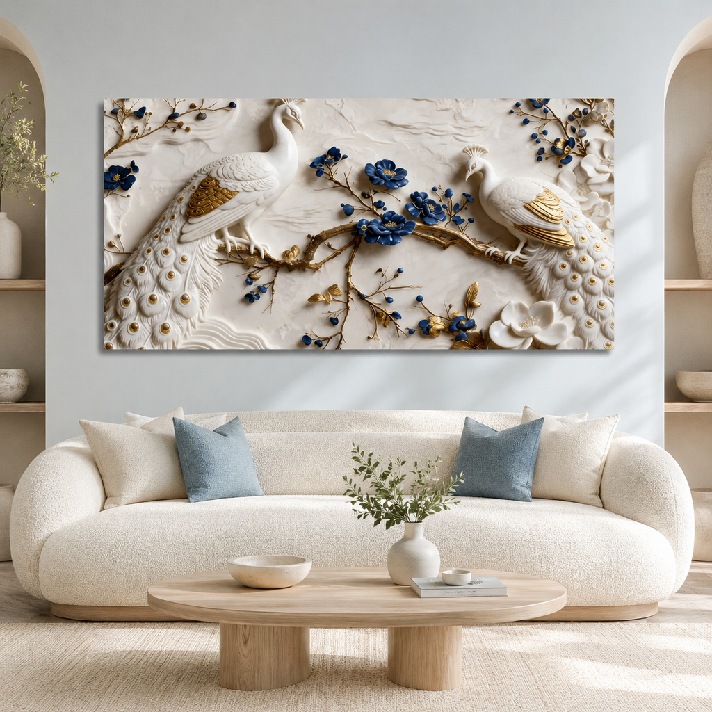 Beautiful White Peacock 3D Wall Art with Floral Design for Elegant Home Decor