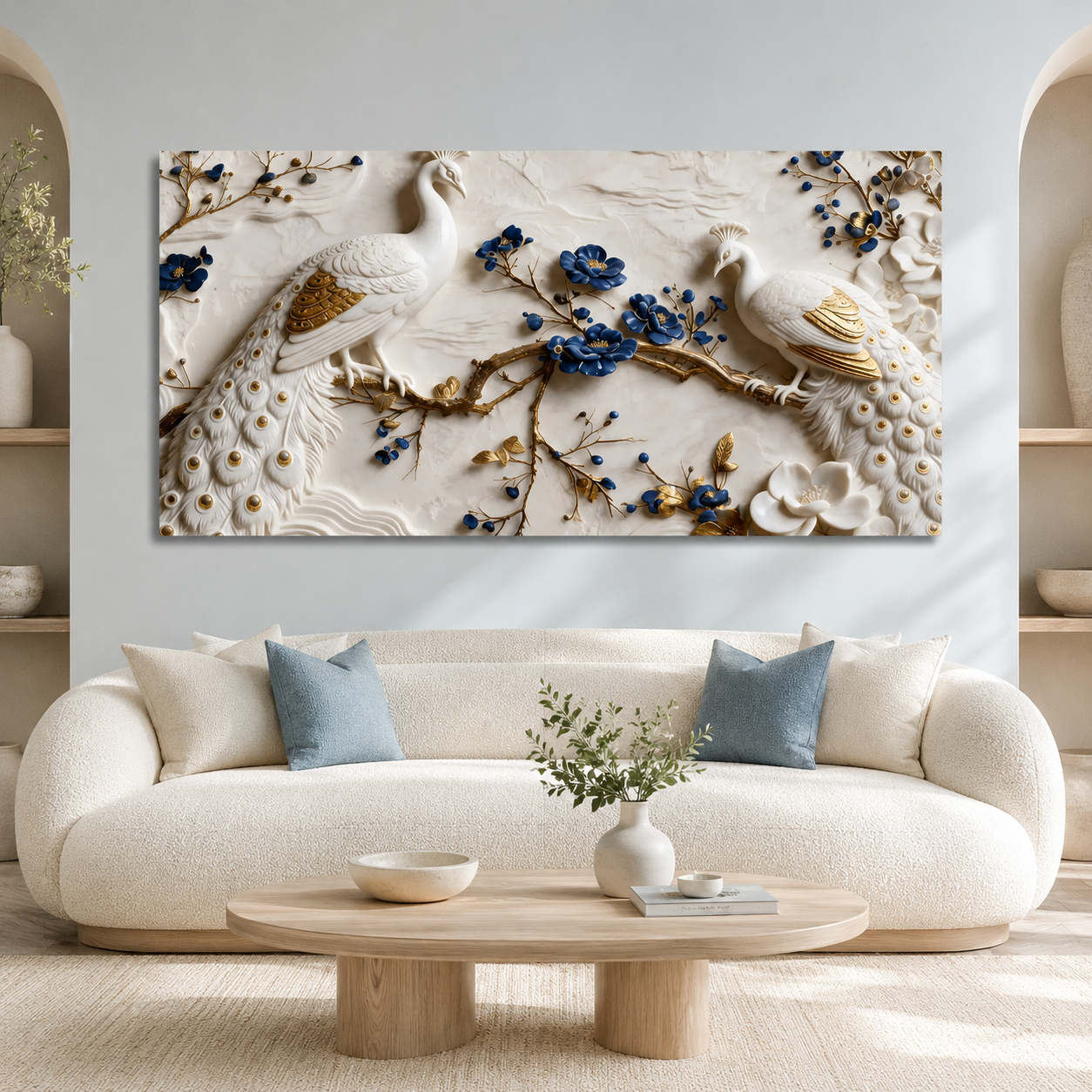 Beautiful White Peacock 3D Wall Art with Floral Design for Elegant Home Decor