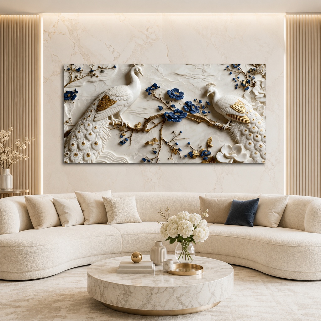 Beautiful White Peacock 3D Wall Art with Floral Design for Elegant Home Decor
