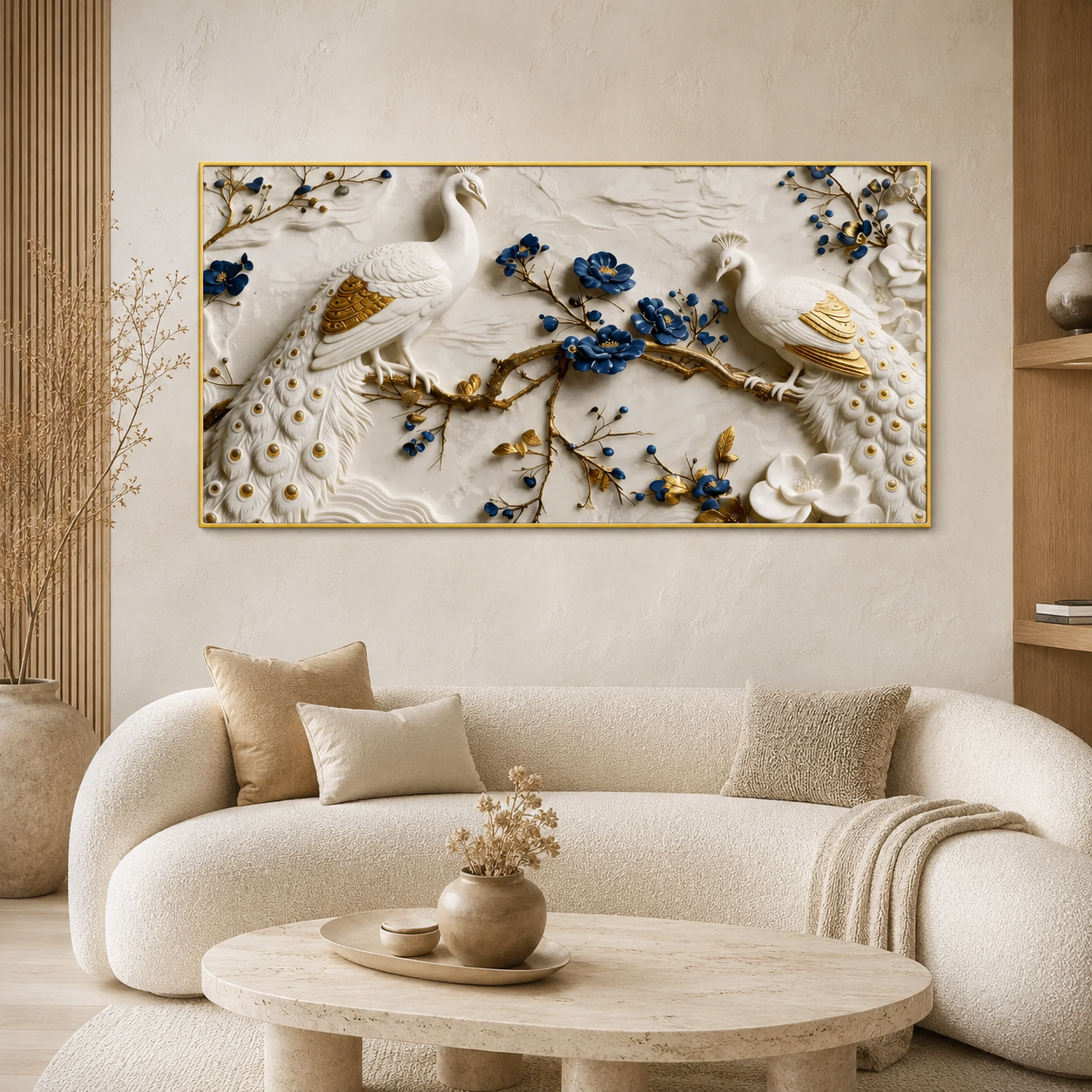 Beautiful White Peacock 3D Wall Art with Floral Design for Elegant Home Decor