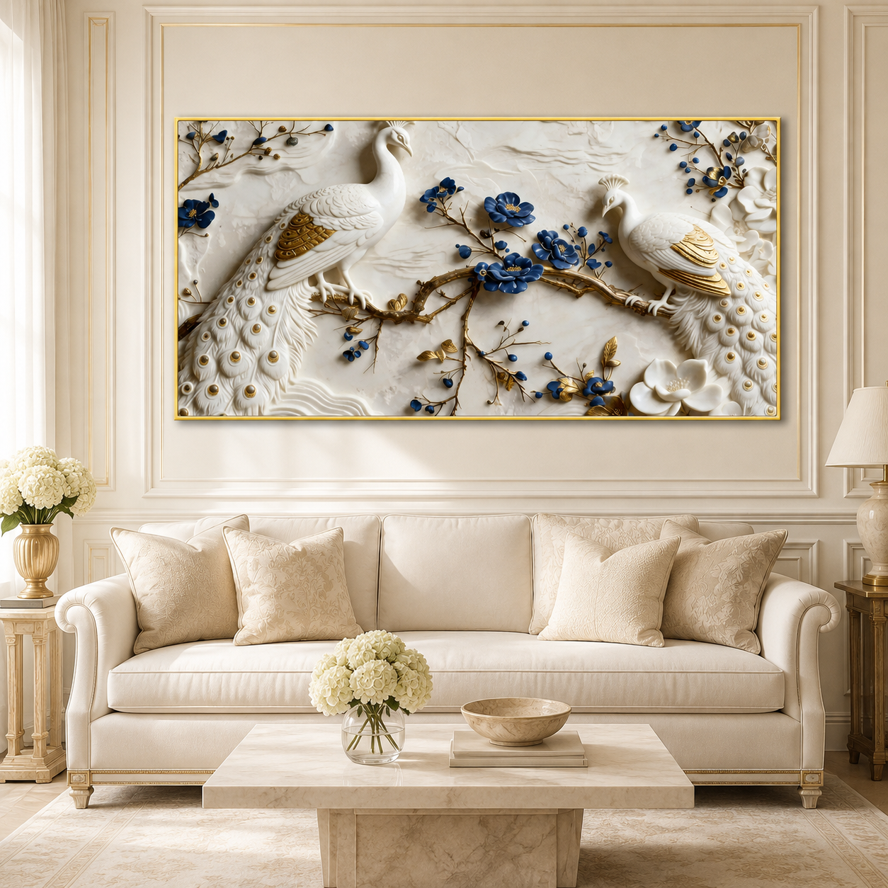 Beautiful White Peacock 3D Wall Art with Floral Design for Elegant Home Decor