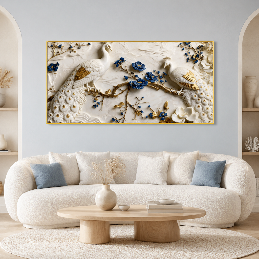 Beautiful White Peacock 3D Wall Art with Floral Design for Elegant Home Decor