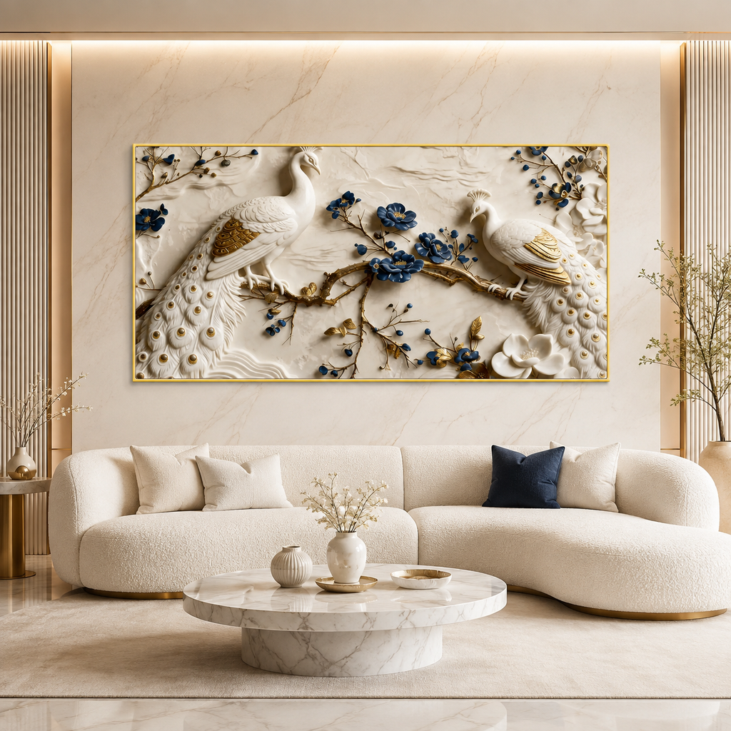 Beautiful White Peacock 3D Wall Art with Floral Design for Elegant Home Decor