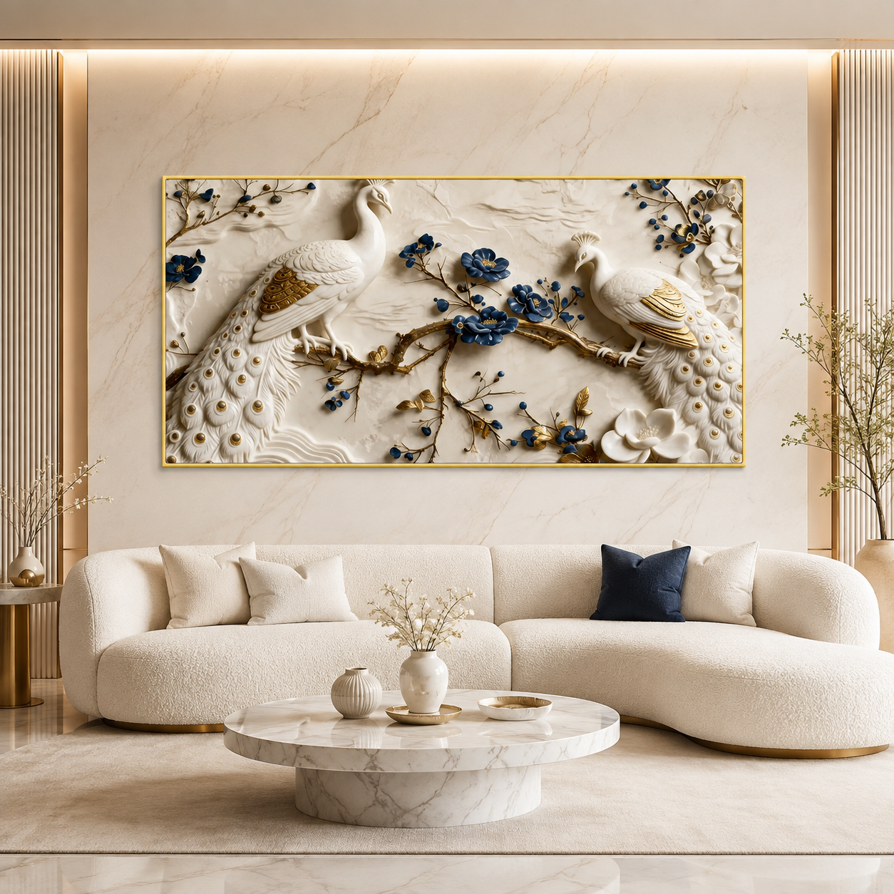 Beautiful White Peacock 3D Wall Art with Floral Design for Elegant Home Decor