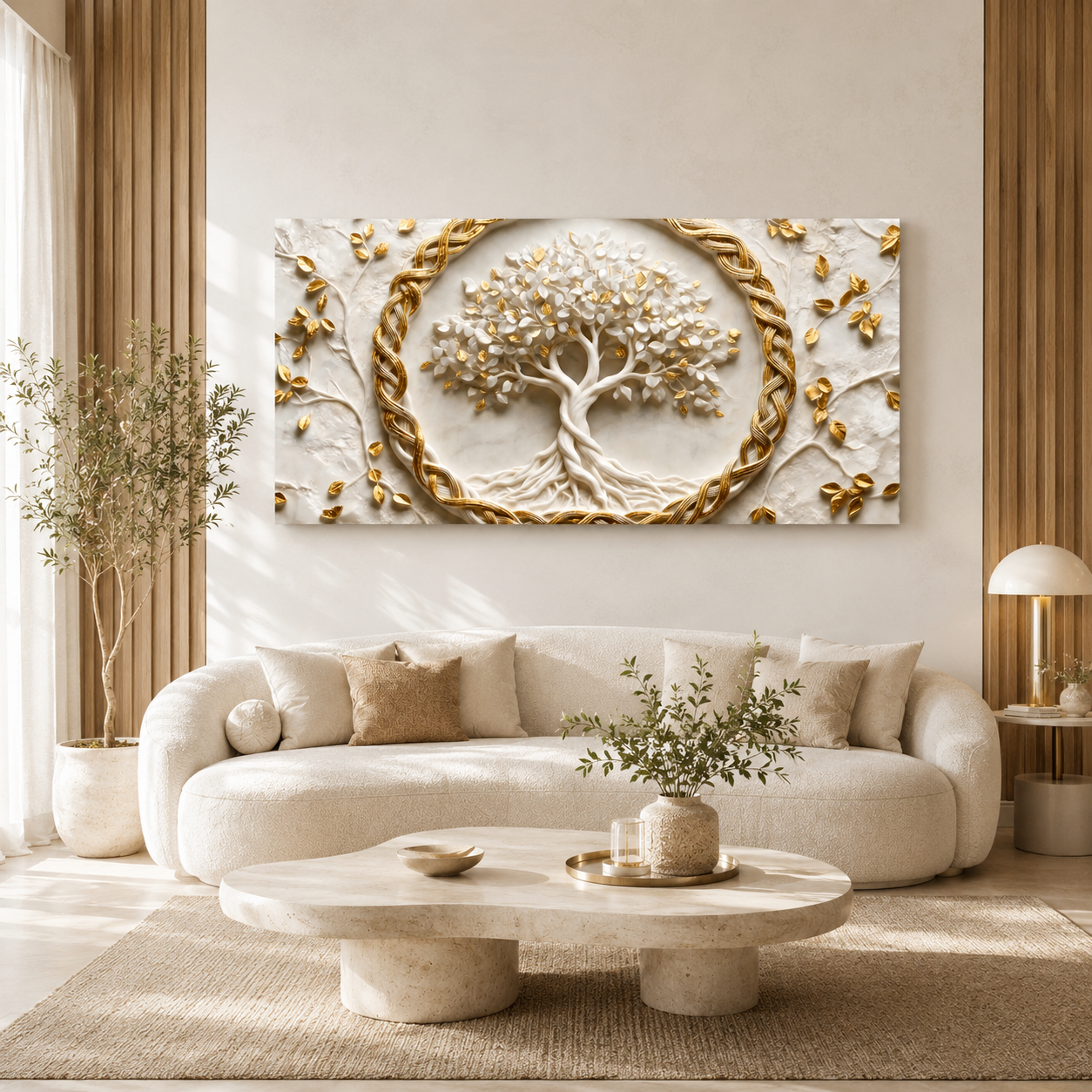 Spiritual Tree of Life 3D Painting with Golden Leaves for Elegant Home Decor