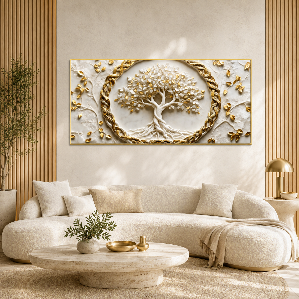 Spiritual Tree of Life 3D Painting with Golden Leaves for Elegant Home Decor