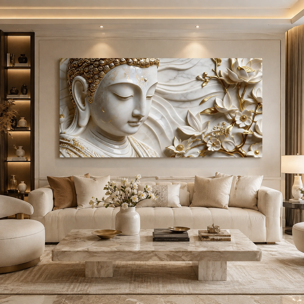 Textured 3D Buddha Canvas Print - Tranquil Spiritual Art for Meditation Room