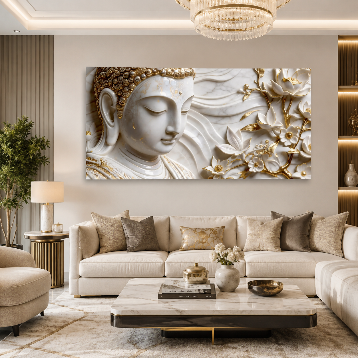 Textured 3D Buddha Canvas Print - Tranquil Spiritual Art for Meditation Room