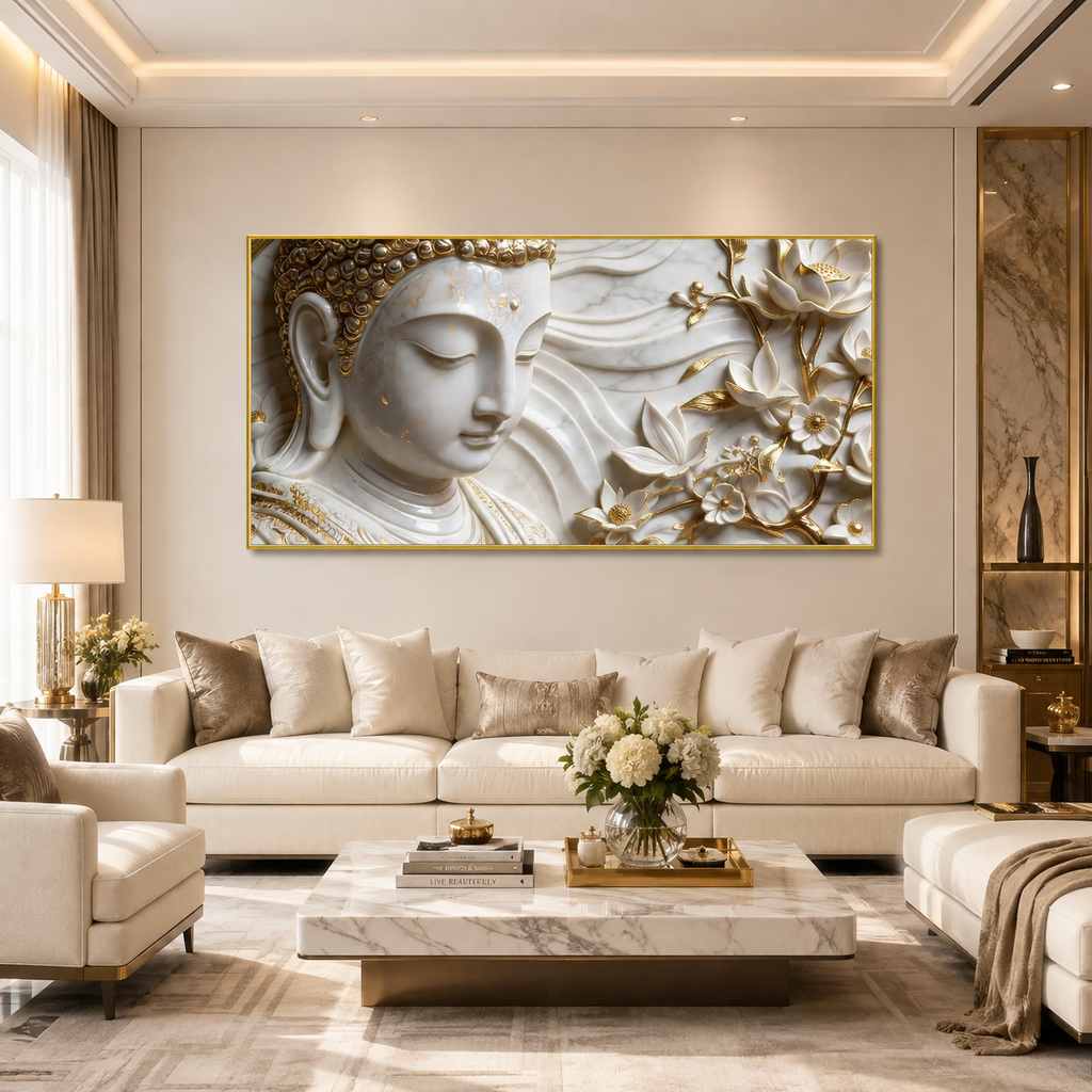 Textured 3D Buddha Canvas Print - Tranquil Spiritual Art for Meditation Room