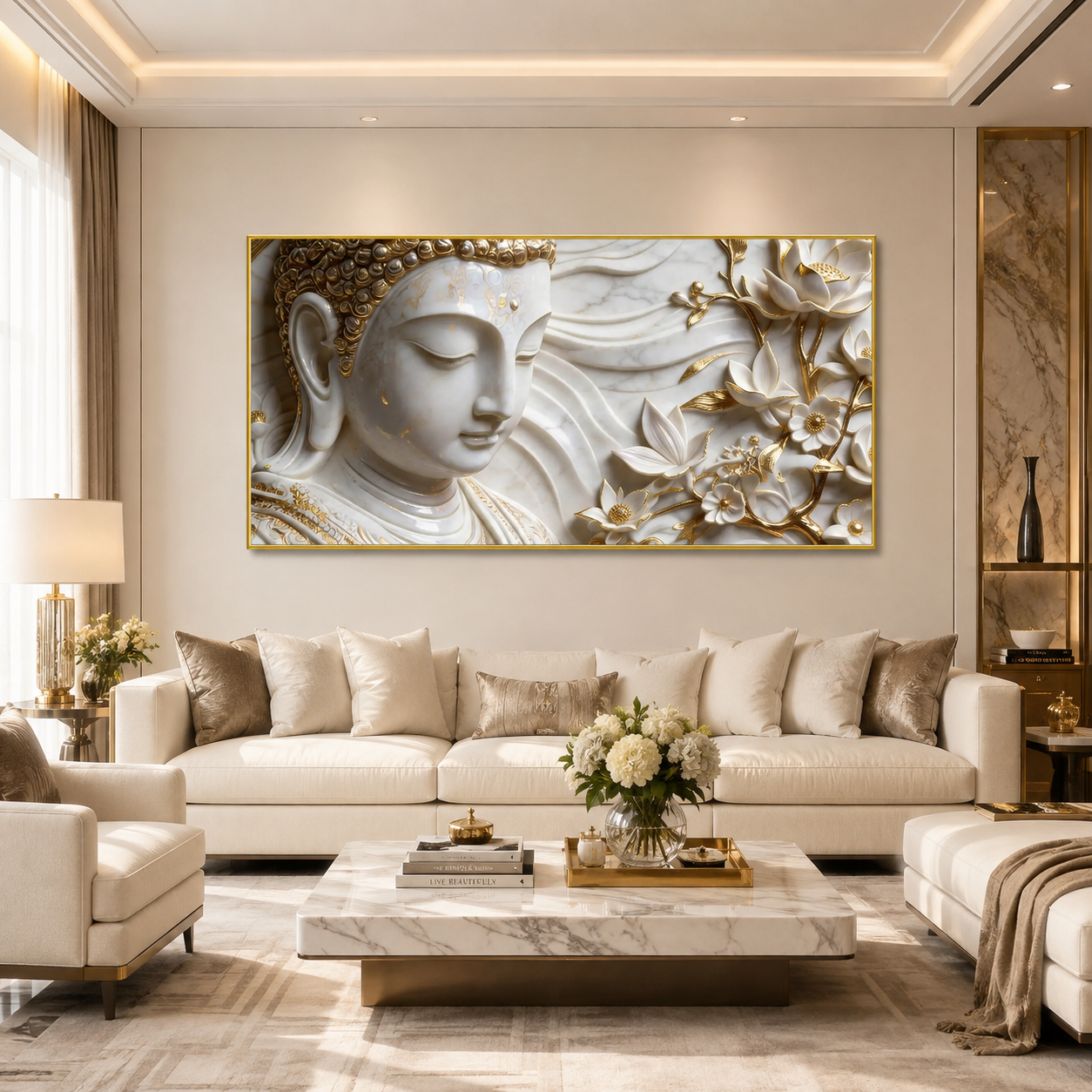 Textured 3D Buddha Canvas Print - Tranquil Spiritual Art for Meditation Room