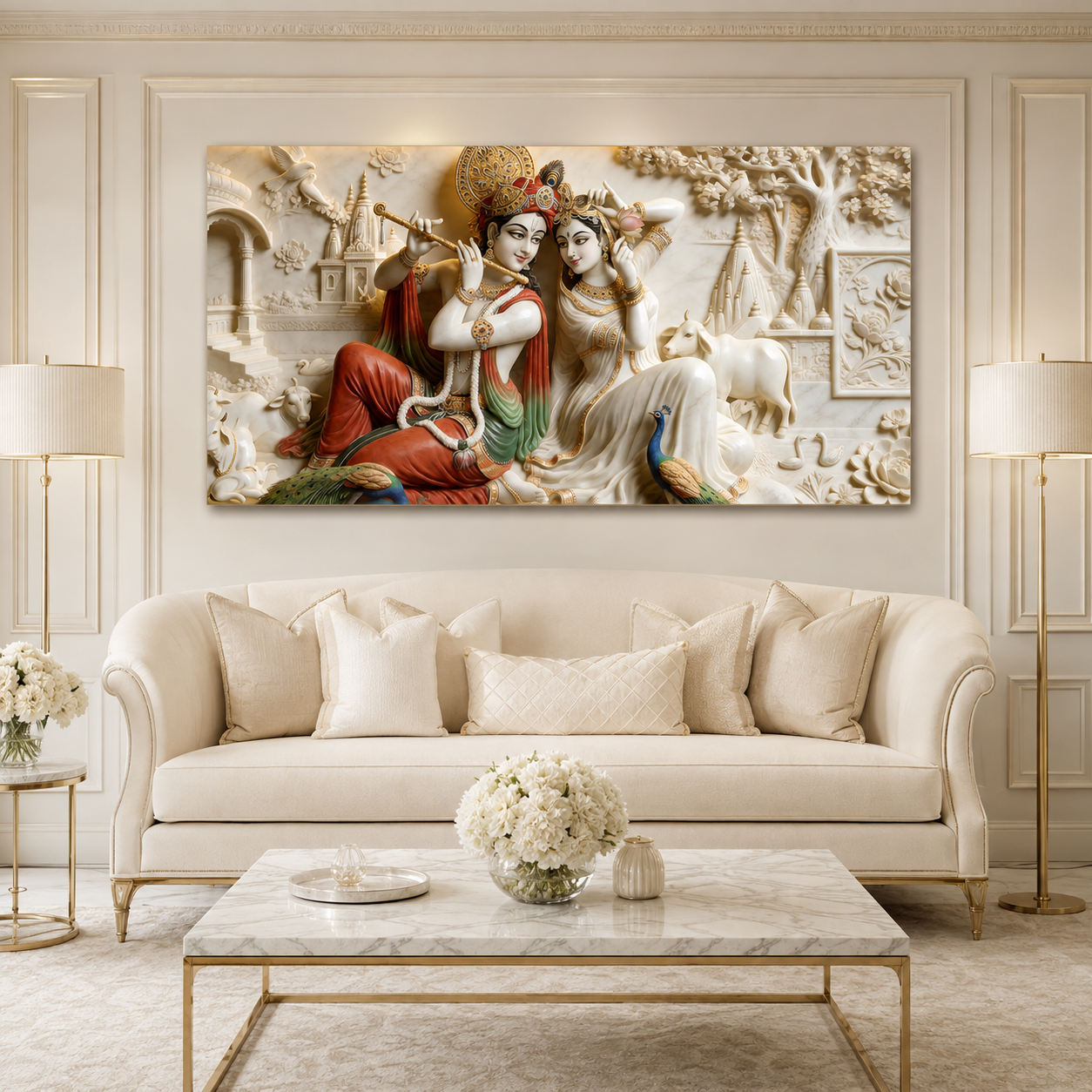 Modern 3D Radha Krishna Wall Painting Art Print Frame for Living Room
