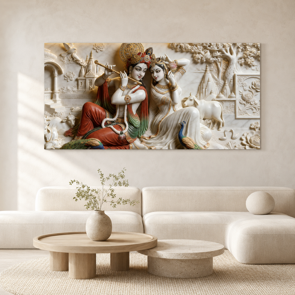 Modern 3D Radha Krishna Wall Painting Art Print Frame for Living Room