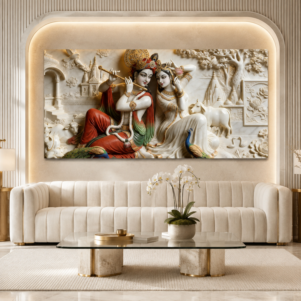 Modern 3D Radha Krishna Wall Painting Art Print Frame for Living Room
