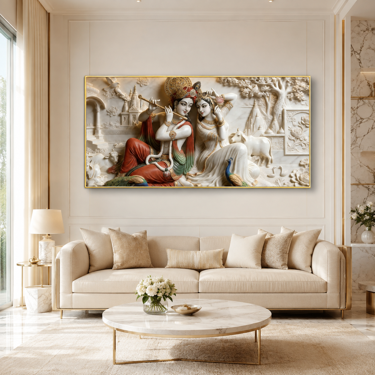 Modern 3D Radha Krishna Wall Painting Art Print Frame for Living Room