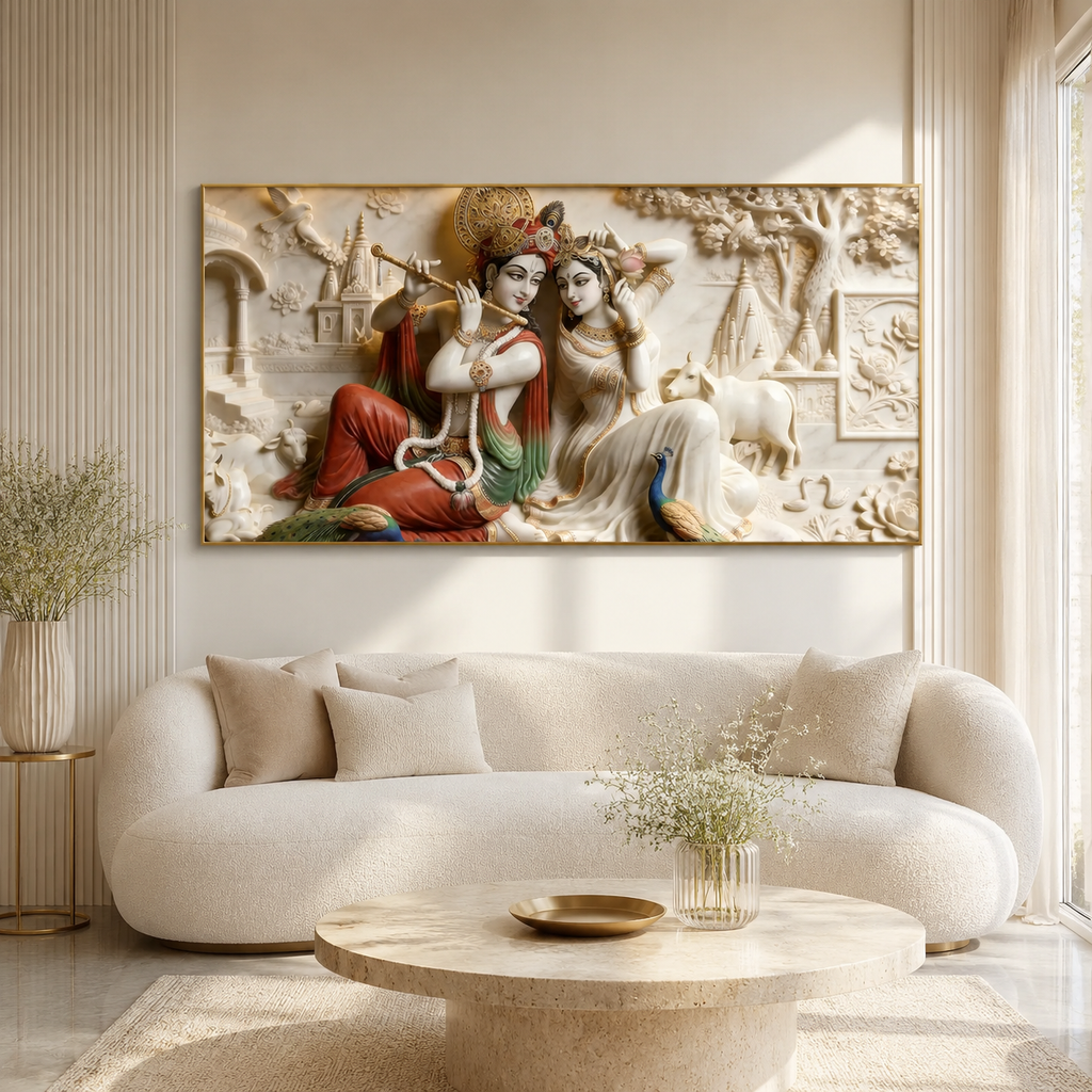 Modern 3D Radha Krishna Wall Painting Art Print Frame for Living Room